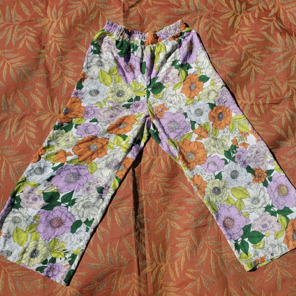 Green Orange Purple White High Waisted Floral Pants by Revoltions